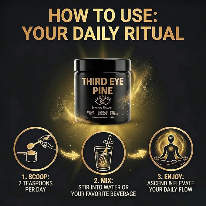 Third Eye Pine Powder Haritaki Pine Pollen &amp Ormus 24k Gold Monoatomic | Wild Harvest Broken Cell Wall non-GMO Vegan | Supports Detoxification Pineal Gland Decalcification