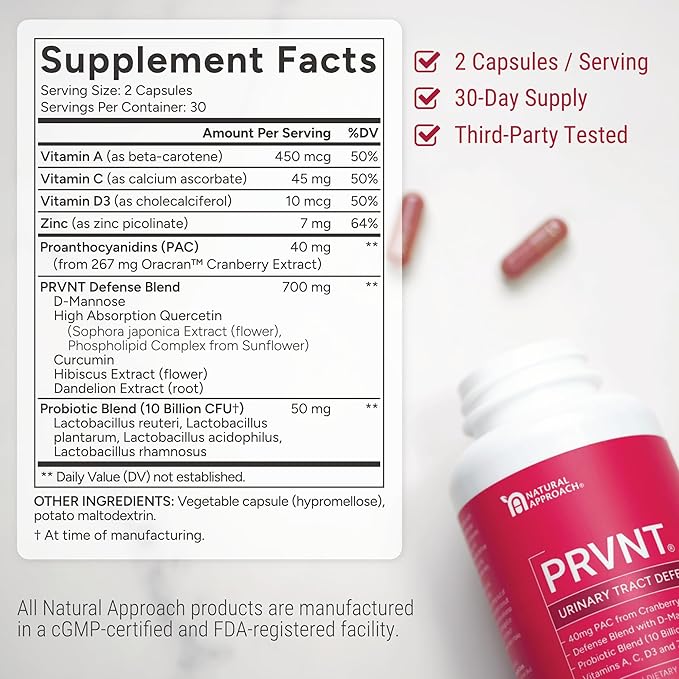 Urinary Tract Defense with Cranberry PAC D-Mannose Probiotics &amp Vitamins | UTI Avoidance &amp Bladder Support Supplement | Most Powerful Cranberry Pills for Women &amp Men | USA Manufactured |