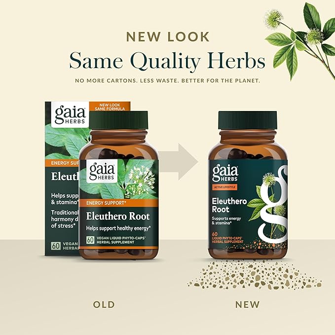 Gaia Herbs Eleuthero Root - Energy Stamina &amp Mental Endurance Support* - Eleuthero Root (Siberian Ginseng) Adaptogen Herbal Supplement - 60 Vegan Liquid Phyto-Capsules (60 Servings)