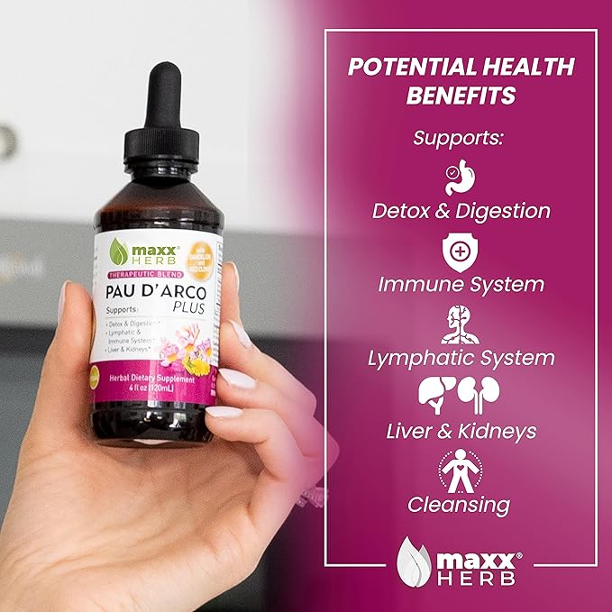 Maxx Herb PAU D’Arco Extract with Dandelion Root &amp Red Clover Therapeutic Blend PAU Darco Tincture Absorbs Better Than Taheebo Tea or Capsules for Immune Support 4 Bottles (240 Servings)