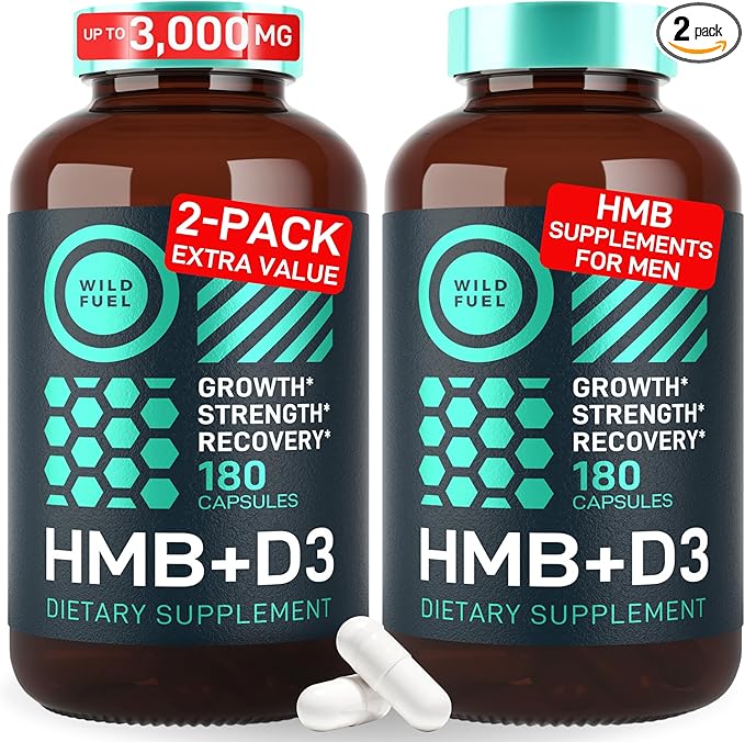 HMB and Vitamin D3 Supplement Capsules - B-Hydroxy B-Methylbutyrate 1000-3000 MG HMB Supplements with Vitamin D3 - Muscle Growth Strength Performance Pre-Workout Muscle Recovery - 360 Caps
