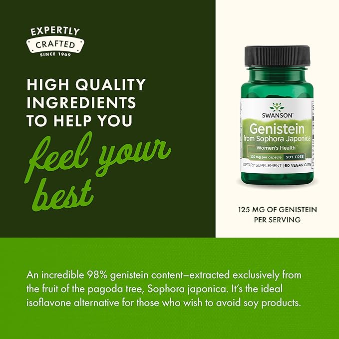 Swanson Soy-Free Genistein Plant-Based Supplement for Women Seeking Hormonal Balance Bone and Cardiovascular Support - 125 mg (60 Vegan Capsules)