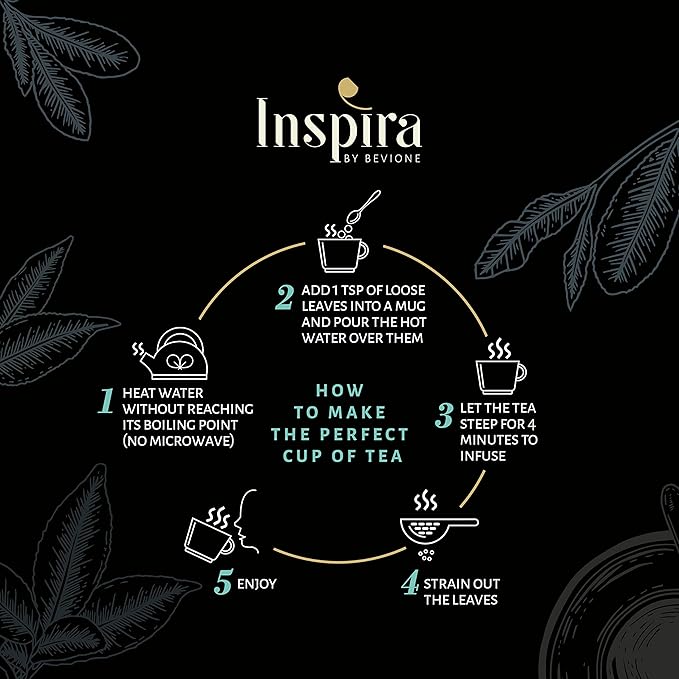 INSPIRA by BEVIONE Loose Leaf Tea – Calming Tea with Pu-erh Turmeric Ginger Lemongrass Herbal Tea for Relaxation Stress-Relief Mood and Sleep - Te Calma by Julio Bevione