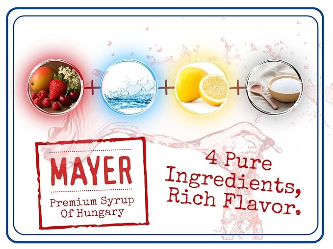 Mayer Premium Artisan Hungarian Raspberry Syrup – Award-Winning Real Fruits and 3 Natural Ingredients Vegan Gluten Free Dairy Free Versatile for Beverages &amp Desserts – No Artificial Additives