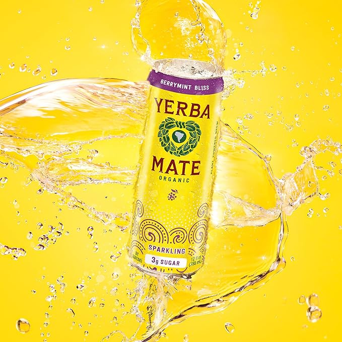 Yerba Madre Organic Sparkling Yerba Mate Berrymint Bliss Low Sugar 80mg Natural Caffeine Smooth Energy &amp Focus Carbonated 12 Oz (Pack of 12) (Packaging May Vary)