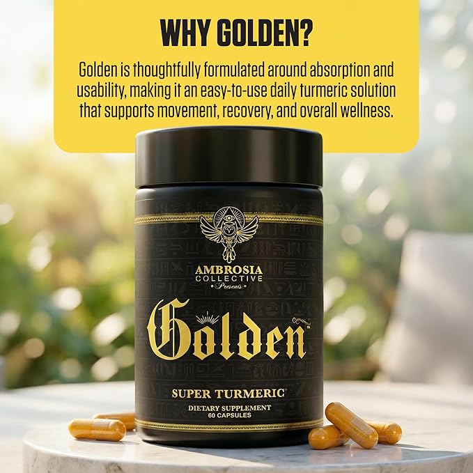 Ambrosia Golden Super Turmeric | Bioavailable Curcumin | Support Healthy Gut &amp Brain Health | Joint Support | 765mg of Active Curcuminoids | 60 Veggie Capsules (30 Day Supply)