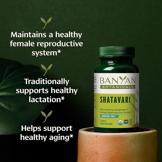 Banyan Botanicals Organic Shatavari Tablets – Rejuvenating Tonic for Feminine Vitality &amp Reproductive Health – Cooling Adaptogen for Internal Balance &amp Stress Support – 90 Tablets – USDA Organ