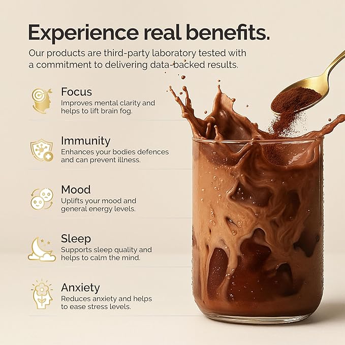 Cacao Mushroom Coffee Superfood Blend 10X Concentrated Extract with Lion's Mane Reishi &amp Cordyceps Energy &amp Focus Support 30 Servings Premium Supplement Powder