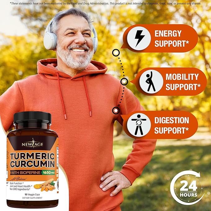 NEW AGE Turmeric Curcumin Capsules - Standardized Curcuminoids - Non-GMO Gluten Free -270 Count (Pack of 3)