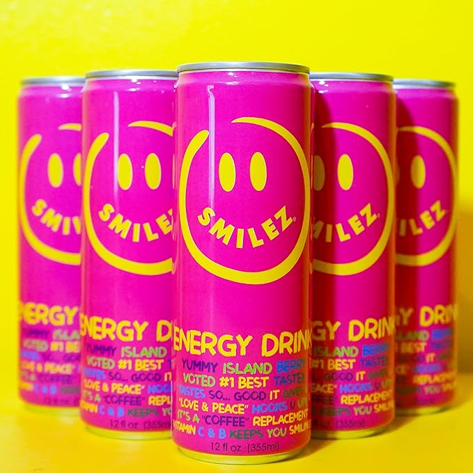 Smilez Energy Drink Island Berry 12 Fl Oz Cans (Pack of 24)