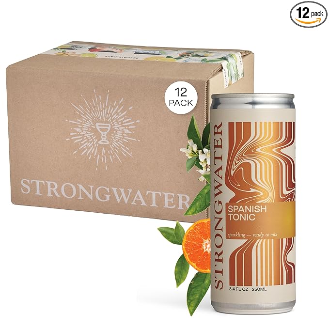Strongwater Sparkling Spanish Tonic Water - 12 Pack Cans (8.4 Fl Oz Each) - Premium Craft Cocktail Mixer - Orange Blossom Water with Quinine &amp Tangerine - Real Cane Sugar No Artificial Flavors
