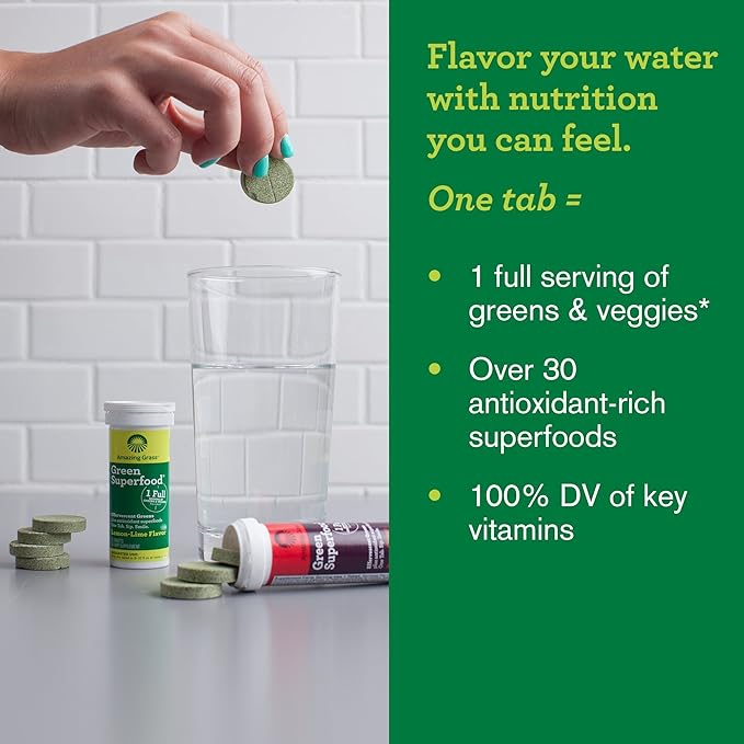 Amazing Grass Electrolyte Tablets Fizzy Greens Water Flavoring Tablet with Vitamins Hydrate Strawberry Lemonade 10 Count (Pack of 6) (Packaging May Vary)