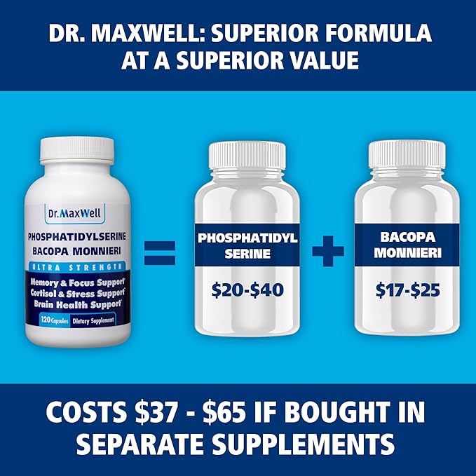 Phosphatidylserine &amp Bacopa Monnieri Better Than Each Alone. Phosphatidylserine Supplement 300mg No Fillers Soy Free 2in1 120 Capsules. Memory Support