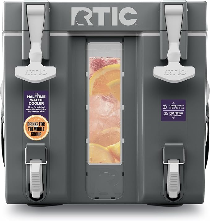 RTIC Halftime Water Cooler Portable Carrier Container Drink Beverage Dispenser Stackable with 2 Taps Bottleless BPA-Free for Sports Camping BBQ Parties Picnic &amp More Dark Grey &amp Coo