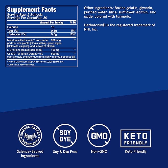 Bulletproof Sleep Mode Softgels 60 Count Supplement with Brain Octane C8 MCT Oil to Support Sleep