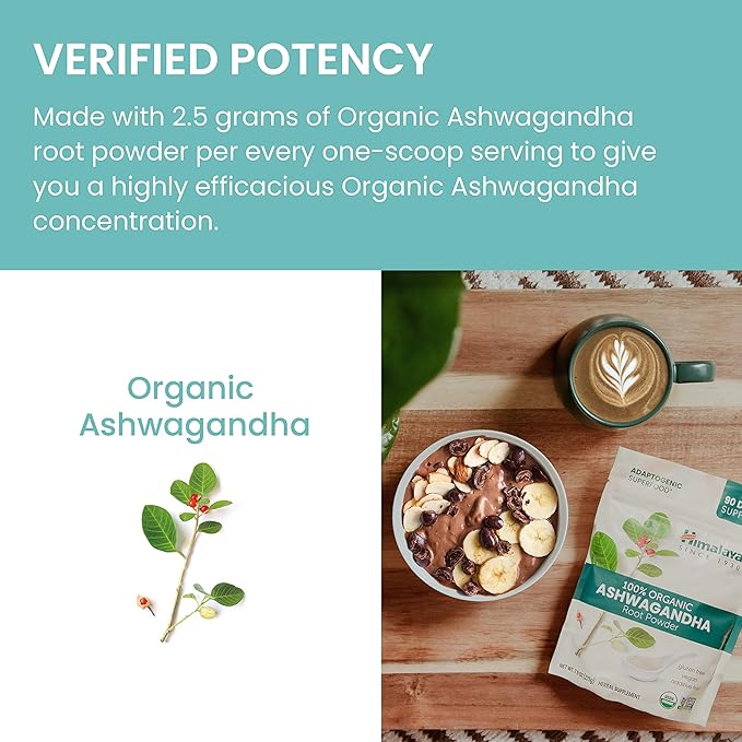 Himalaya 100% USDA Certified Organic Ashwagandha Root Powder Herbal Supplement Supports Relaxation Stress Relief Energy Occasional Sleeplessness Non-GMO Vegan Flavorless 7.9 Oz Bag