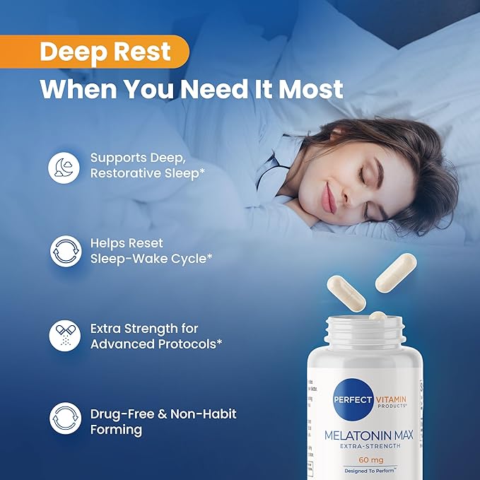 60mg Extra Strength Melatonin MAX - High Dosage Melatonin Vegan Non-GMO Gluten-Free (1-Pack)