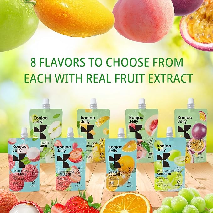 Hethstia Konjac Jelly Green Grape Flavor 10 Pouches Drinkable Grape Jelly with Collagen Peptides 7 Kcal Sugar Free Gluten Free Keto Vegan On-The-Go Chewy Light Snacks