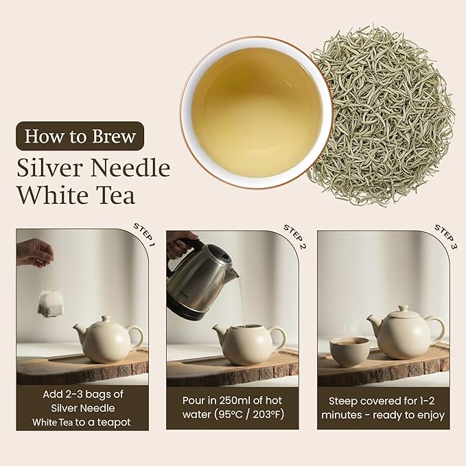 ANNHI TEA Silver Needle White Tea - 24 Tea Bags Loose Bud Naturally Sweet &amp Floral Delicate Herbal Tea Pack Organic Snow Shan Leaf Soothing Vietnamese Tea Leave