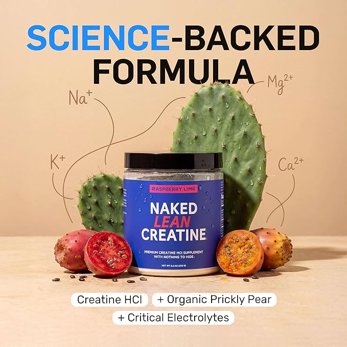 NAKED Lean Creatine HCl Powder - Raspberry Lime Vegan Non-GMO Gluten-Free No Fillers Supports Muscle Growth &amp Strength - 68 Servings
