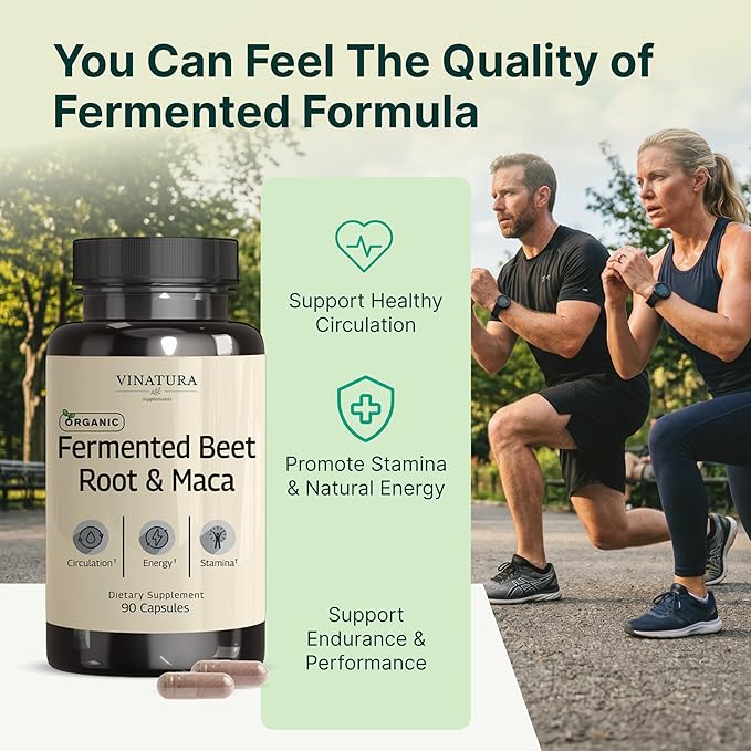 VINATURA Organic Fermented Beet Root with Maca 1200MG - USA Made and Tested 90 Capsules