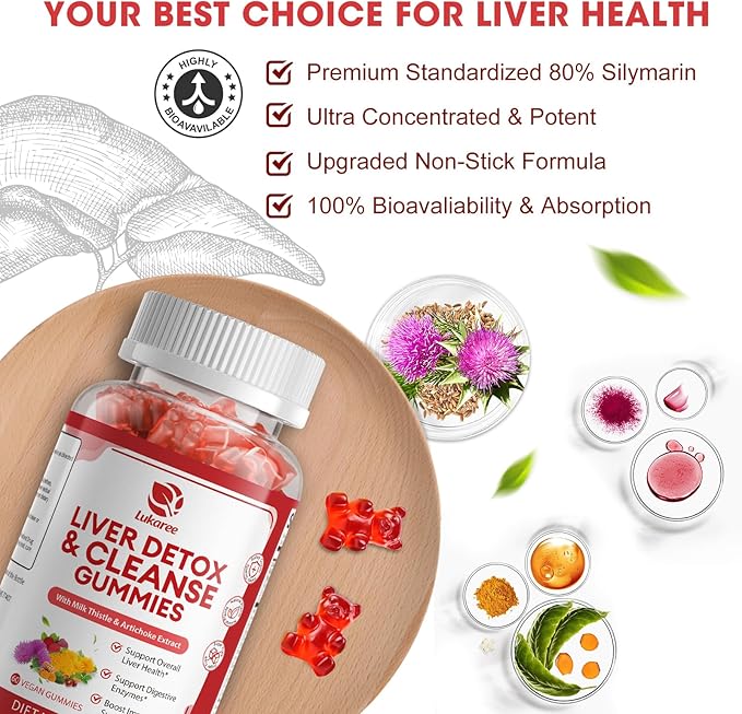 2 Pack Lukaree Liver Cleanse Detox &amp Repair Gummies | Sugar-Free Milk Thistle Supplement w/Artichok &amp L-Glutathione - Ultra-Concentrated Herbal Liver Support for Men &amp Women -Vegan60 Coun