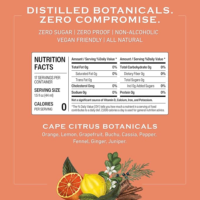 Abstinence Cape Citrus Non Alcoholic Spirit 750ml Award-Winning Calorie-Free Sugar-Free Botanical Inspired Vibrant Citrus and Warm Spice Notes Zero Proof Mocktail Alternative