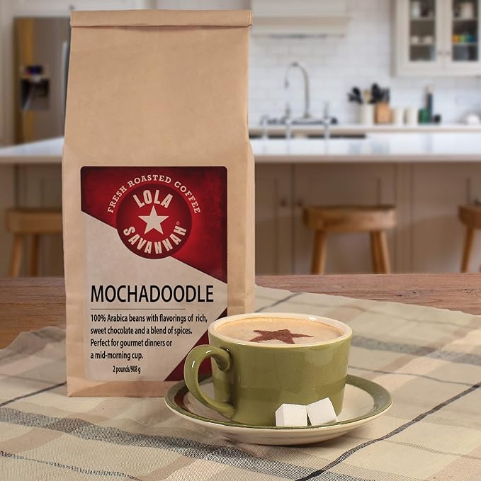 Lola Savannah Mochadoodle Ground Coffee - Roasted Arabica Beans with Sweet Chocolate &amp Subtle Spices | Caffeinated | 2lb Bag