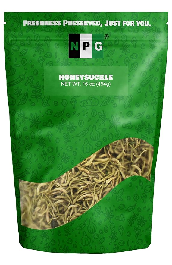NPG Dried Honeysuckle Bulk 16 Oz Jin Yin Hua Natural Herbal Tea Sweet Floral Aroma Resealable Packaging Versatile for Relaxing Teas Traditional Dry Flower Tea