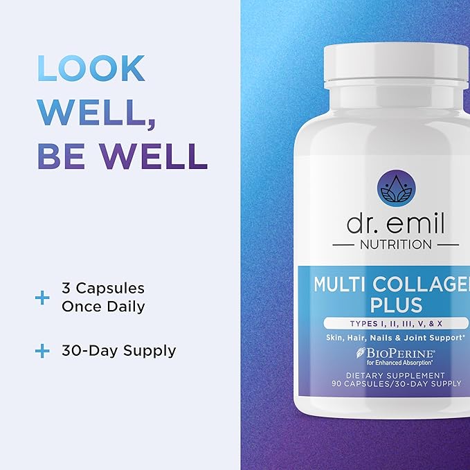 DR. EMIL NUTRITION Women's Multi Collagen Pills | Collagen Supplements | Support Hair Skin Nails &amp Joints | Hydrolyzed Collagen Supplements | Types I II III V &amp X | 90 Capsules