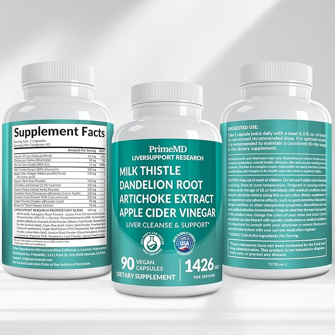 32-in-1 Liver Support with Milk Thistle Supplement – Liver Detox with Silymarin Artichoke Extract &amp Beetroot Powder – Comprehensive Wellness Formula for Liver Cleanse – 1426mg (90 count) (Pack of