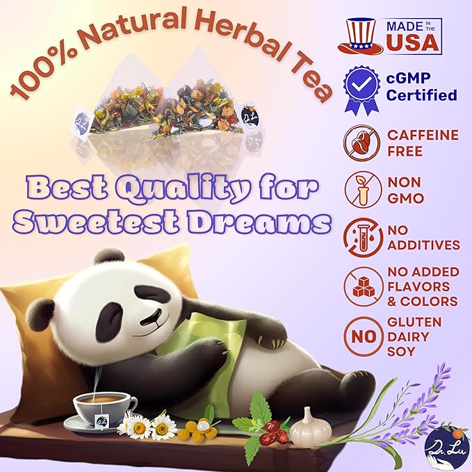 Dr. Lu’s Happy Sleep Tea | 100% Natural Calming Tea for Stress Relief | Bedtime tea for Fast Deep Restful Sleep | Handcrafted Sleepy Blend with Chamomile Lavender Lemon Balm &amp 8 More Relaxing
