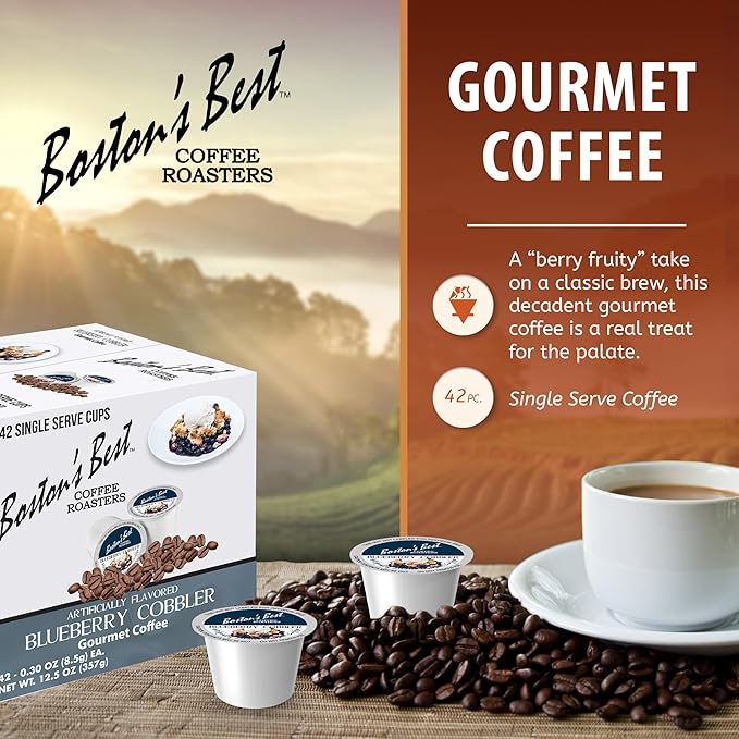 Boston’s Best - Blueberry Cobbler Flavored Coffee Blend Dessert Gourmet Compatible with Keurig Coffee Maker 1 Count (42 Single Serve Medium Roast Cups)