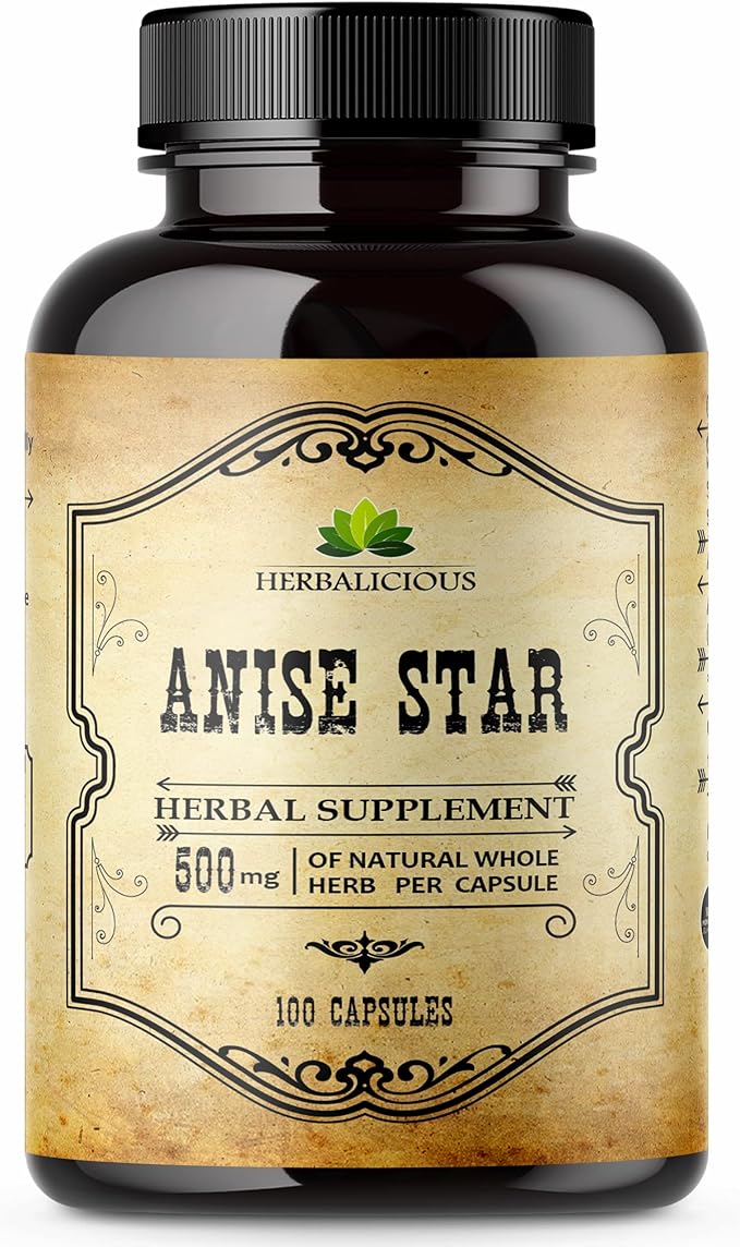 HERBALICIOUS Star Anise Supplement – Organic (Illicium verum) – 100 Capsules – 1000mg – No Fillers No Preservatives – Immune &amp Antioxidant Support