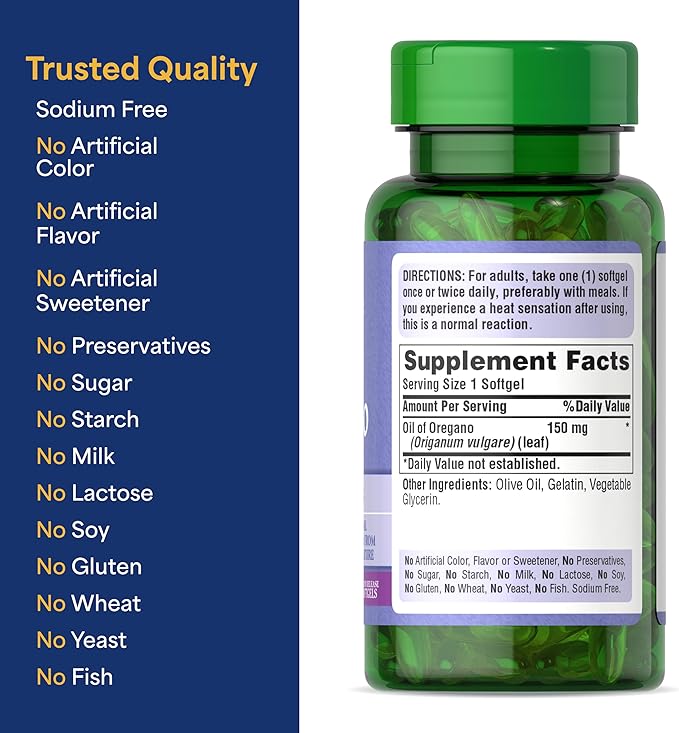 Puritan's Pride Oil of Oregano 150mg Traditional Herbal Immune Support 180 Rapid Release Softgels Pack of 2