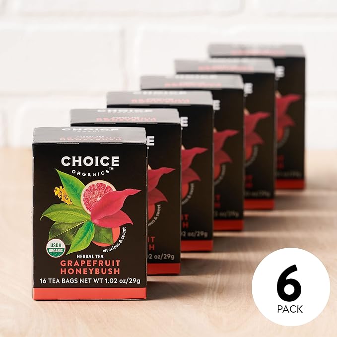 Choice Organic Grapefruit Honeybush Herbal Tea Caffeine Free 16 Bags (Pack Of 6)
