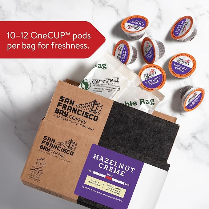 San Francisco Bay Compostable Coffee Pods - Hazelnut Crème (120 Ct) K Cup Compatible including Keurig 2.0 Flavored Medium Roast