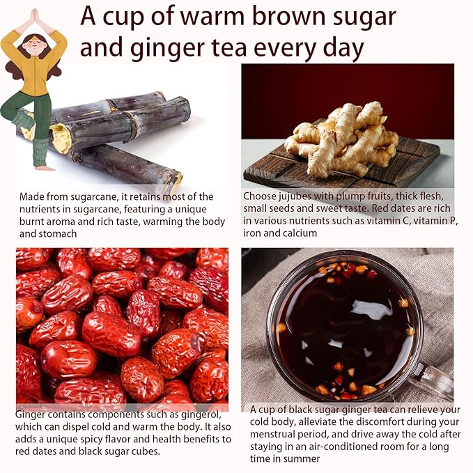 Dark Brown Sugar Ginger Jujube Tea 14.2oz/400g Combination of Black Sugar Cube Red Dates Shredded Ginger Ancient Method Handmade No Added For Women Tea Warming Tea 黑糖姜茶 红糖姜茶