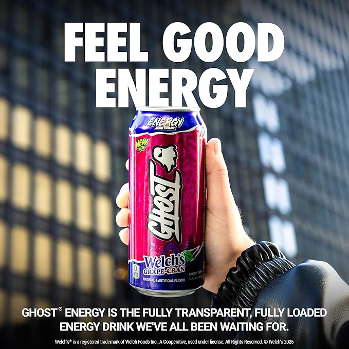 GHOST Energy Drink - 12-Pack Welch's Grape-Cran 16oz Cans - Energy &amp Focus &amp No Artificial Colors - 200mg of Natural Caffeine L-Carnitine &amp Taurine - Gluten-Free &amp Vegan