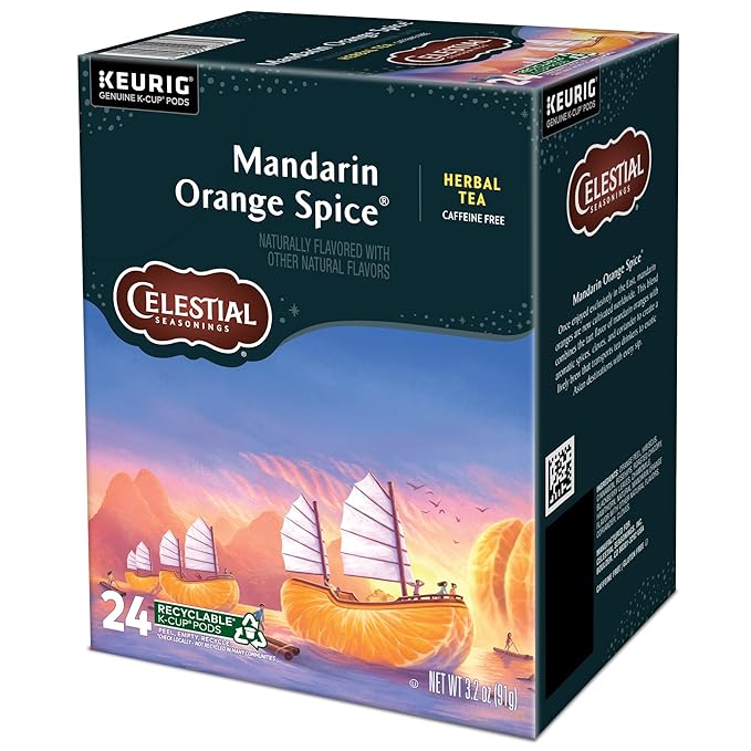 Celestial Seasonings Mandarin Orange Spice Herbal Tea Single-Serve Keurig K-Cup Pods 96 Count