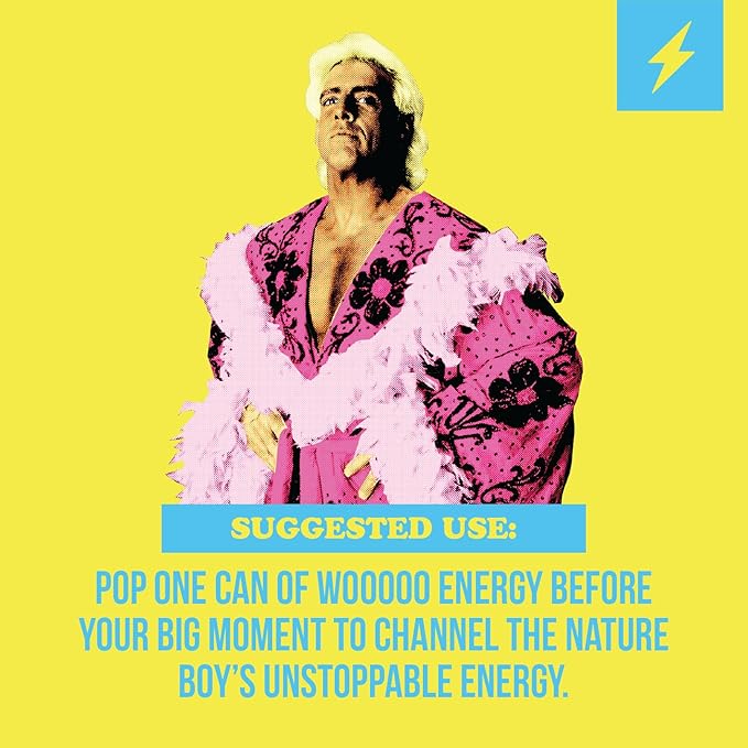 Wooooo! Energy Ric Flair Sparkling Adaptogenic Mushroom Energy Drink | Natural Antioxidants &amp Nootropics | Lion’s Mane &amp Cordyceps | 150mg Caffeine | 12 Pack (Lemon)