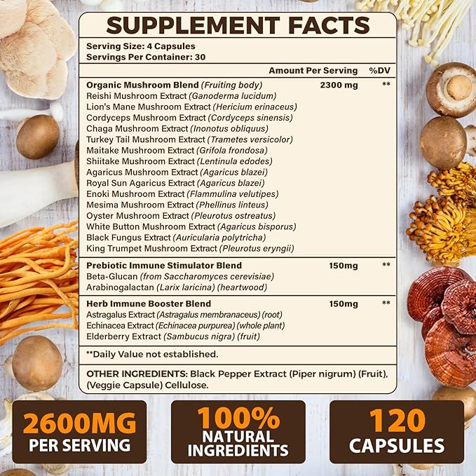 Mushroom Supplement Brain Supplements for Memory and Focus 20 in 1 Mushroom Complex with Lion's Mane Reishi Turkey Tail Cordyceps Maitake Shiitake for Energy Focus Memory 3 Pack