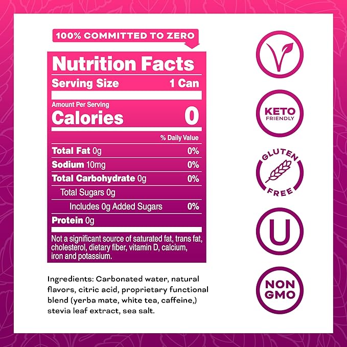 Yerbaé Energy Beverage - Black Cherry Pineapple 0 Sugar 0 Calories 0 Carbs. Yerbae is Energized by Yerba Mate Plant-Based Healthy Alternative to Sugary Drinks 16oz cans (12 Pack)