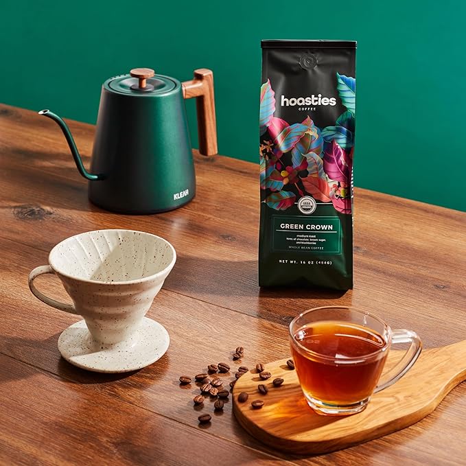 Hoasties Coffee Green Crown - USDA Organic Medium Roast Ground Coffee 100% Colombian Arabica Specialty Coffee Pesticide &amp Chemical-Free 16 oz