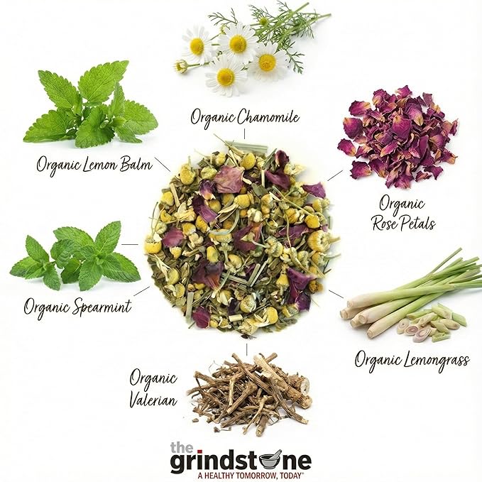 Grindstone Organic Sleep Time Tea – Herbal Infusion with Valerian Root Chamomile &amp Lemon Balm – Loose Leaf Tea in PET Kilner Jar – Relaxing Bedtime Blend – Pack of 2