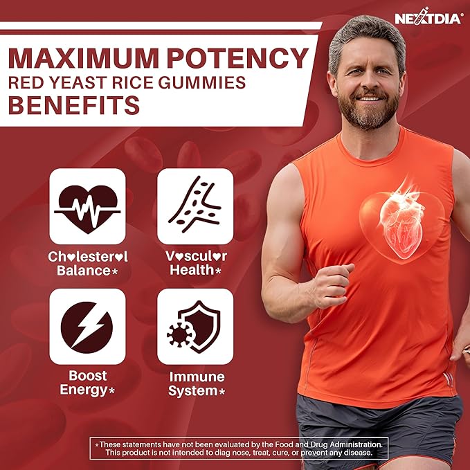Red Yeast Rice Gummies 2400MG with CoQ10 Suagr Free Balanced Chṏlesterṏl Supplements Plus Citrus Bergamot Plant Sterols &amp Stanols Supports Vḁsculḁr Health Energy Immunity for Age 50+Vegan60