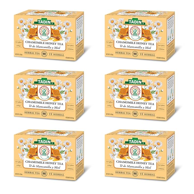 Tadin Chamomile Tea with Honey Herbal Tea Caffeine Free Tea Tea Bags Individually Wrapped 24 Tea Bags Per Box Pack of 6