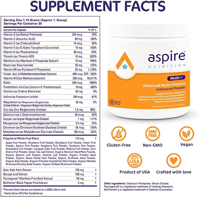 Aspire Multi+™ Advanced Multivitamin for Kids Men &amp Women (unflavored Powder)