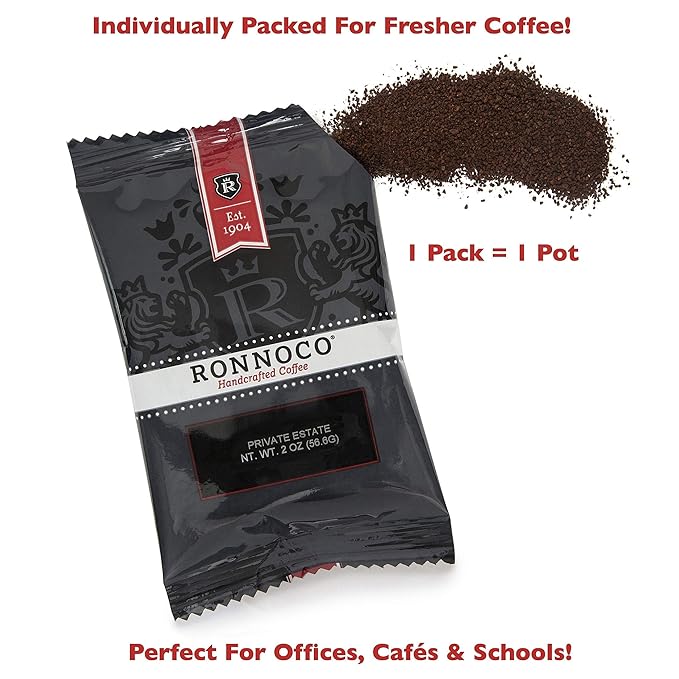 Ronnoco Signature Private Estate Handcrafted Ground Coffee Fraction Packs Medium Roast Single Pot Bags for Drip Coffee Makers Individual Packets for Office Hotel and Restaurant 2 oz (24 Count)