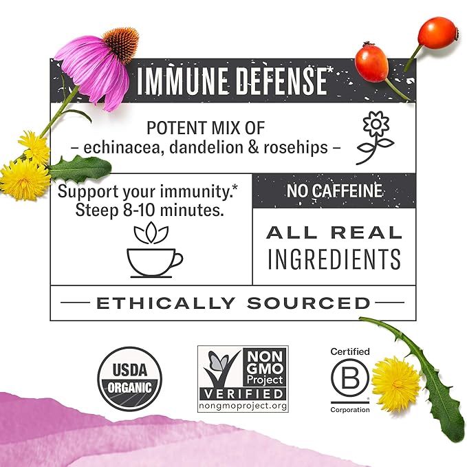 Numi Organic Immune Boost Herbal Tea – 48 Herbal Tea Bags – Caffeine Free Wellness Blend with Elderberry Elderflower Ginger &amp Lemongrass for Immune Support &amp Soothing Flavor
